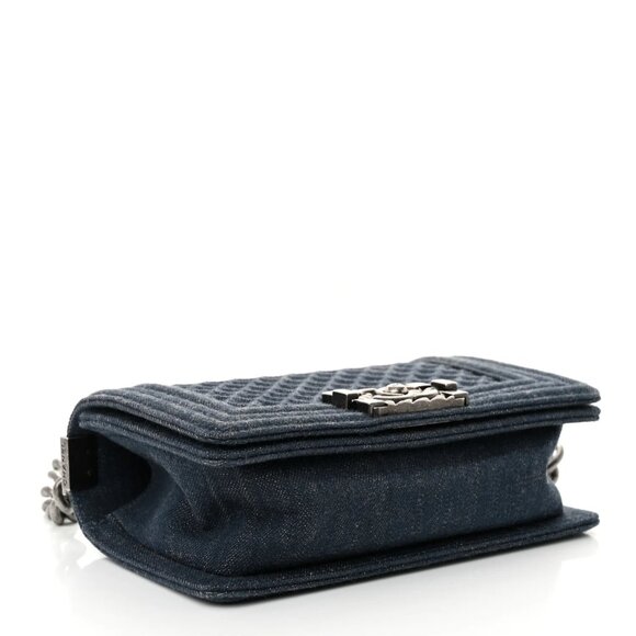 Chanel Denim Embossed Small Boy Flap Blue Shoulder Bag Crossbody - Picture 3 of 9